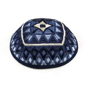 Yair Emanuel Full Embroidered Kippah Square Design Blue