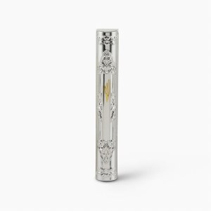 Silver Plated Mezuzah Case Intricate Floral Forma Style Design Silver 15cm by Hazorfim