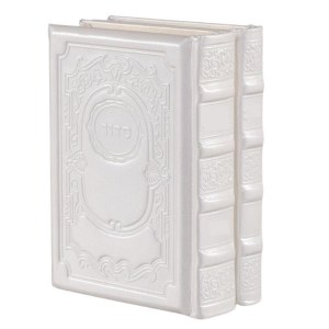 Schottenstein Edition Interlinear Shabbos, Festivals and Weekday Siddur 2 Volume Slipcase Set Full Size Genuine Leather White Malchus Design Ashkenaz