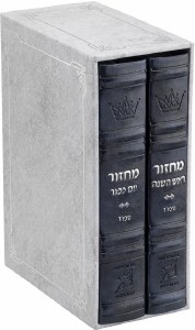 Artscroll Faux Leather Machzorim 2 Volume Slipcased Set Hebrew English Mid Size Navy Sefard