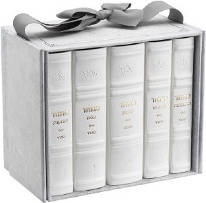 Artscroll Faux Leather Machzorim 5 Volume Slipcased Set Hebrew English Mid Size White Sefard