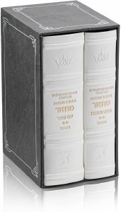 Artscroll Faux Leather Interlinear Machzorim Schottenstein Edition 2 Volume Slipcased Set Mid Size Hebrew English White Ashkenaz