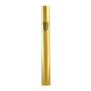 Aluminum Mezuzah Case with Printed Shin Copper Gold 15cm