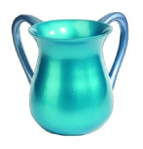 Yair Emanuel Aluminum Cast Wash Cup - Turquoise with Blue Handles