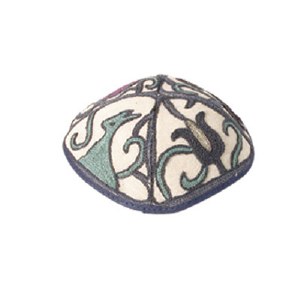 Yair Emanuel Hand Embroidered Kippah - Blue Birds