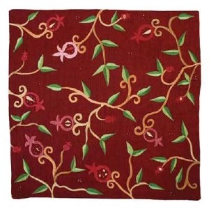 Yair Emanuel Embroidered Pillow Cover - Maroon Branches