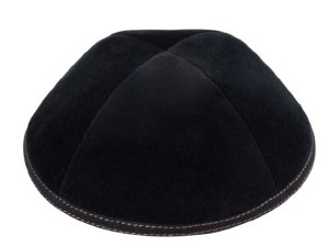 iKippah Black Velvet with Camel Double Stitching Size 2