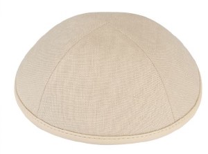 iKippah Beige Linen with Beige Leather Rim Size 4