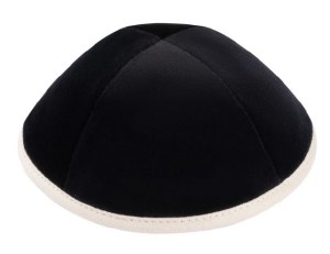 iKippah Black Velvet with Beige Linen Rim Size 2