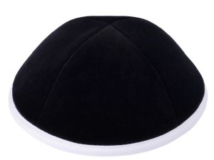 iKippah Black Velvet with White Linen Rim Size 2