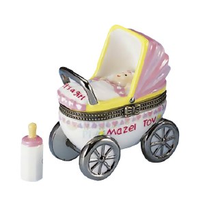 Baby Girl Hinged Box Carriage with Baby Bottle Treasure