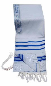 Tallis Prayer Shawl Acrylic Size 50 Blue and Silver Stripes 47" x 68"