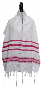 Tallis Prayer Shawl Acrylic Size 24 Fuchsia and Silver Stripes 24" x 72"