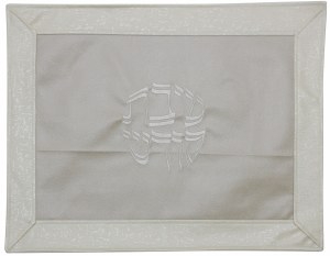 Challah Cover Vinyl White and Silver Border Textured Design