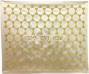 Challah Cover Machine Embroidered Organic Fabric Stars Design Gold