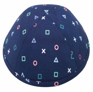 Kippah Geo Symbols Design Navy Linen 4 Part Size 3