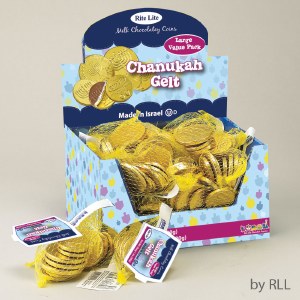 Chanukah Gelt Gold Milk Chocolate Coins Large Bag - Box of 24