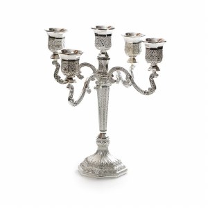 Candelabra 5 Branches Silver Plated Filigree Design 9"