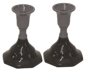 Enamel Candlesticks 2 Tone Grey and Black