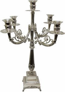 Silver Plated 3 Branch Candelabra Sleek Layered Square Design 20"H