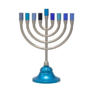 Yair Emanuel Pewter Candle Menorah Classic Style Blue 6.5" H