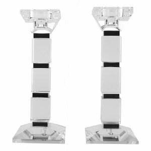 Crystal Candlesticks Square Design Black Accent 10.2"