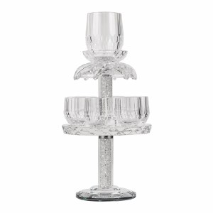 Lucite Kiddush Fountain Large Kiddush Cup with 8 Small Cups Crushed Gemstones Clear 11.75"