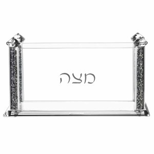 Crystal Matzah Box Vertical Square Silver Gemstones in Stems 10.5" x 5.5"