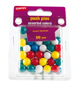 50 Multicolored Push Pins