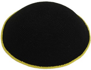 Fine Knit Kippah Serugah DMC 17cm Black with Yellow Border