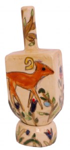 Standing Dreidel on a Stand with Painted Animals Design