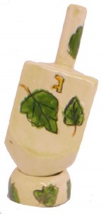 Standing Dreidel on a Stand with Painted Leaves Design