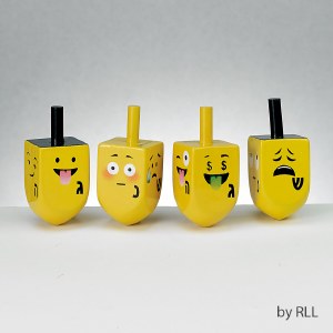 Wooden Dreidels Painted with Emojis - Set of 4