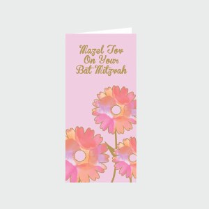Bat Mitzvah Wallet Greeting Card - Pink and Purple Flower Design