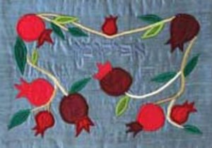 Yair Emanuel Raw Silk Afikoman Bag - Pomegranates on Light Blue