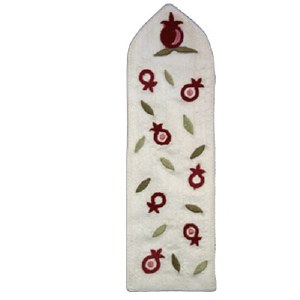 Yair Emanuel Silk Bookmark White Embroidered Pomegranate Design