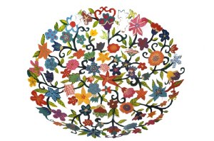 Yair Emanuel Bowl - Large Laser Cut Hand Painted - Flowers