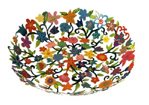 Yair Emanuel Bowl Small Laser Cut Hand Painted Flowers Design