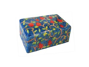 Yair Emanuel Small Wooden Jewelry Box - Pomegranates