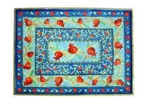 Yair Emanuel Challah Board with Lucite Protector - Pomegranates