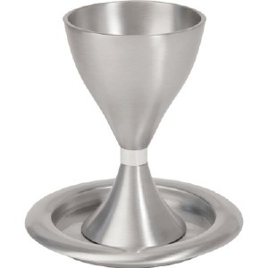 Yair Emanuel Anodized Aluminum Kiddush Cup and Plate - Silver