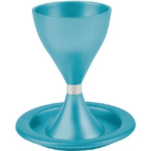Yair Emanuel Anodized Aluminum Kiddush Cup and Plate - Turquoise
