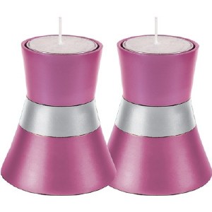 Yair Emanuel Anodized Aluminum Small Candlesticks - Pink