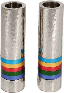 Yair Emanuel Hammered Nickel Cylinder Candlesticks Multicolor Rings
