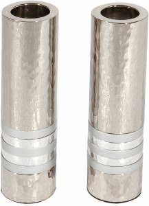 Yair Emanuel Hammered Nickel Cylinder Candlesticks - Silver Rings