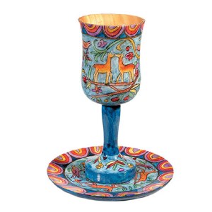 Yair Emanuel Large Wooden Kiddush Cup and Saucer - Oriental