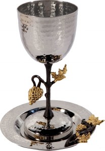 Yair Emanuel Tall Hammered Kiddush Cup with Grape Branch