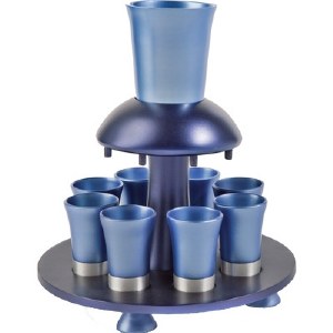 Yair Emanuel Anodized Aluminum Wine Fountain with Goblet and 8 Cups - Blue