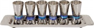 Yair Emanuel Hammered Nickel Cone Shaped Set of Six Liquor Cups - Blue Rings