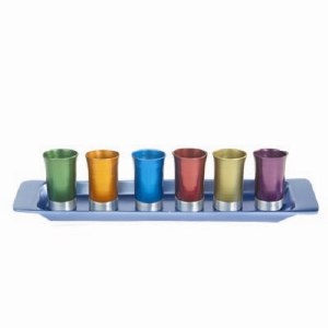 Yair Emanuel Set of Six Anodized Aluminum Cups with Tray - Multicolor